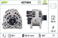 VALEO 437404 - año construcción hasta: 06/2005<br>Clase de caja de cambios: Caja de cambios manual, 5 marchas<br>Tensión [V]: 14<br>Corriente de carga alternador [A]: 120<br>Tipo de sujeción: Fijación de tres puntos<br>Posición/Grado: R  90<br>Sentido de giro: Sentido de giro a la derecha (horario)<br>Poleas: con polea<br>Poleas: con polea de rueda libre<br>Número de nervaduras: 5<br>poleas - Ø [mm]: 57<br>Conexión / terminal/borne: sin conexión para cuentarrevoluciones<br>Pinza: B+<br>Peso [kg]: 6,675<br>