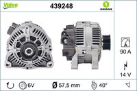 VALEO 439248 - año construcción desde: 09/2000<br>Clase de caja de cambios: Caja de cambios manual, 5 marchas<br>Tensión [V]: 14<br>Corriente de carga alternador [A]: 150<br>Tipo de sujeción: Fijación de cuatro puntos<br>Posición/Grado: L  40<br>Sentido de giro: Sentido de giro a la derecha (horario)<br>Poleas: con polea<br>Poleas: con polea de rueda libre<br>Número de nervaduras: 6<br>poleas - Ø [mm]: 58<br>Conexión / terminal/borne: sin conexión para cuentarrevoluciones<br>Pinza: B+<br>Peso [kg]: 7,14<br>