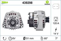 VALEO 439298 - Alternador - VALEO ORIGINS NEW OE TECHNOLOGY