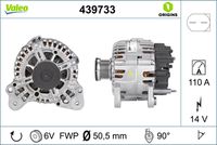 VALEO 439733 - Restricción de fabricante: BOSCH<br>Equipamiento de vehículo: para vehículos con sistema Start&Stop<br>Tensión [V]: 14<br>Corriente de carga alternador [A]: 140<br>Tipo de sujeción: Fijación de cuatro puntos<br>Posición/Grado: R  90<br>Sentido de giro: Sentido de giro a la derecha (horario)<br>Poleas: con polea<br>Poleas: con polea de rueda libre<br>Número de nervaduras: 6<br>poleas - Ø [mm]: 57<br>Conexión / terminal/borne: sin conexión para cuentarrevoluciones<br>Pinza: B+<br>Peso [kg]: 7,7<br>