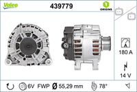 VALEO 439779 - Código de motor: DV6C<br>Restricción de fabricante: VALEO<br>Tensión [V]: 14<br>Corriente de carga alternador [A]: 150<br>Tipo de sujeción: Fijación de cuatro puntos<br>Posición/Grado: L  78<br>Sentido de giro: Sentido de giro a la derecha (horario)<br>Poleas: con polea<br>Poleas: con polea de rueda libre<br>Número de nervaduras: 6<br>poleas - Ø [mm]: 54<br>Conexión / terminal/borne: sin conexión para cuentarrevoluciones<br>Pinza: B+ / COM<br>Peso [kg]: 7,47<br>