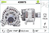 VALEO 439975 - Número OE alternativo: 05E903026K<br>Número OE alternativo: 05E903026L<br>Número OE alternativo: 05E903026LX<br>Tensión [V]: 14<br>Corriente de carga alternador [A]: 140<br>Tipo de sujeción: Fijación de cuatro puntos<br>Posición/Grado: R  90<br>Sentido de giro: Sentido de giro a la derecha (horario)<br>Poleas: con polea<br>Poleas: con polea de rueda libre<br>Número de nervaduras: 6<br>poleas - Ø [mm]: 54<br>Conexión / terminal/borne: sin conexión para cuentarrevoluciones<br>Pinza: B+<br>Peso [kg]: 7,85<br>