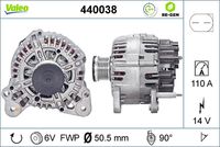 VALEO 440038 - Código de motor: BMN<br>Código de motor: CEGA<br>Restricción de fabricante: BOSCH<br>Restricción de fabricante: BOSCH-VALEO<br>Tensión [V]: 14<br>Corriente de carga alternador [A]: 150<br>Tipo de sujeción: Fijación de cuatro puntos<br>Posición/Grado: R  90<br>Sentido de giro: Sentido de giro a la derecha (horario)<br>Poleas: con polea<br>Poleas: con polea de rueda libre<br>Número de nervaduras: 6<br>poleas - Ø [mm]: 57<br>Conexión / terminal/borne: sin conexión para cuentarrevoluciones<br>Pinza: B+<br>Peso [kg]: 7,72<br>