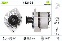 VALEO 443194 - Tensión [V]: 12<br>Corriente de carga alternador [A]: 65<br>ID del modelo de conector: CPA0007<br>Número de nervaduras: 1<br>poleas - Ø [mm]: 80<br>Poleas: con polea<br>Versión: .2<br>Cantidad de agujeros de fijación: 2<br>para fabricante volante: AUDI<br>para fabricante volante: SKODA<br>para fabricante volante: VW<br>