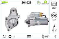 VALEO 201029 - año construcción desde: 09/2000<br>Clase de caja de cambios: Caja de cambios manual, 5 marchas<br>Tensión [V]: 12<br>Potencia nominal [kW]: 1,4<br>Nº de dientes 1: 10<br>Nº de dientes 2: 11<br>Número de dientes 3: 12<br>Número de dientes 4: 13<br>Número de orificios: 3<br>Cant. taladros roscados: 3<br>Sentido de giro: Sentido de giro a la derecha (horario)<br>Posición/Grado: L  35<br>Diámetro de brida [mm]: 67<br>Peso [kg]: 4,04<br>