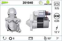 VALEO 201040 - Potencia nominal [kW]: 0,75<br>Tensión [V]: 12<br>Cantidad de agujeros de fijación: 3<br>Diámetro de brida [mm]: 64<br>Sentido de giro: Sentido de giro a la derecha (horario)<br>Pinza: B+ M8<br>Número de dientes: 9<br>Calidad: OE EQUIVALENT<br>