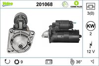 VALEO 201068 - Tensión [V]: 12<br>Potencia nominal [kW]: 0,9<br>Nº de dientes 1: 9<br>Número de dientes: 10<br>Número de orificios: 2<br>Sentido de giro: Sentido de giro a la derecha (horario)<br>Posición/Grado: L  75<br>Peso [kg]: 2,938<br>