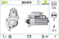 VALEO 201075 - Número de dientes: 10<br>Número de dientes: 9<br>Tensión [V]: 0<br>Potencia nominal [kW]: 1,1<br>Longitud [mm]: 217<br>Medida de rosca: M10<br>Posición/Grado: links<br>Pinza: 50<br>Pinza: 30<br>Sentido de giro: Sentido de giro a la derecha (horario)<br>Diámetro de brida [mm]: 62<br>Tensión nominal [V]: 12<br>Cant. taladros roscados: 3<br>Rosca 1: M10<br>Rosca 2: M10<br>Modelo motor arranque: autopoyado<br>Cantidad de agujeros de fijación: 0<br>Ángulo de sujeción [grados]: 54<br>Posición básica piñón [mm]: -5<br>Medida ángulo brazo triangular [grados]: 35<br>Medida ángulo brazo trinagular [grados]: 54<br>Calidad: NUEVO<br>