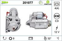 VALEO 201077 - Número de dientes: 9<br>Potencia nominal [kW]: 0,85<br>Tensión [V]: 0<br>ID del modelo de conector: Plug<br>Pinza: M8<br>Sentido de giro: Sentido de giro a la derecha (horario)<br>Diámetro de brida [mm]: 66<br>Longitud 1 [mm]: 168<br>Longitud 2 [mm]: -1<br>Cant. taladros roscados: 4<br>Cantidad de agujeros de fijación: 4<br>Long. 3 [mm]: 20<br>Peso [kg]: 4,5<br>Tensión nominal [V]: 12<br>Calidad: NUEVO<br>