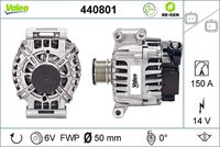 VALEO 440801 - Restricción de fabricante: MITSUBISHI VALEO<br>Tensión [V]: 14<br>Corriente de carga alternador [A]: 120<br>Tipo de sujeción: sujeción directa<br>Sentido de giro: Sentido de giro a la derecha (horario)<br>Poleas: con polea<br>Poleas: con polea de rueda libre<br>Número de nervaduras: 6<br>poleas - Ø [mm]: 51<br>Conexión / terminal/borne: sin conexión para cuentarrevoluciones<br>Pinza: B+<br>Peso [kg]: 6,44<br>