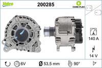 VALEO 200285 - Corriente de carga alternador [A]: 140<br>Tensión [V]: 12<br>Número de canales: 6<br>Cantidad de agujeros de fijación: 4<br>Poleas: con polea de rueda libre<br>Pinza: B+ M8<br>poleas - Ø [mm]: 52<br>para OE N°: 05E903026QX<br>Calidad: GENUINE<br>