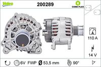 VALEO 200289 - Código de motor: DADA,DPCA<br>Clase de caja de cambios: Caja de doble embrague 7 vel.<br>Tensión [V]: 14<br>Corriente de carga alternador [A]: 140<br>Tipo de sujeción: Fijación de cuatro puntos<br>Posición/Grado: R  90<br>Sentido de giro: Sentido de giro a la derecha (horario)<br>Poleas: con polea<br>Poleas: con polea de rueda libre<br>Número de nervaduras: 6<br>poleas - Ø [mm]: 54<br>Conexión / terminal/borne: sin conexión para cuentarrevoluciones<br>Pinza: B+<br>Peso [kg]: 7,76<br>