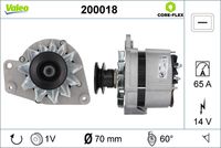 VALEO 200018 - Corriente de carga alternador [A]: 65<br>Tensión [V]: 12<br>Número de canales: 1<br>Cantidad de agujeros de fijación: 3<br>Pinza: B+ M8<br>poleas - Ø [mm]: 74<br>Calidad: OE EQUIVALENT<br>