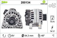 VALEO 200134 - año construcción desde: 03/1998<br>año construcción hasta: 07/2005<br>Clase de caja de cambios: Caja de cambios manual, 5 marchas<br>Equipamiento de vehículo: para vehículos con dirección asistida<br>Equipamiento de vehículo: para vehículos con climatizador (regulado manualmente)<br>Tensión [V]: 14<br>Corriente de carga alternador [A]: 80<br>Tipo de sujeción: Brazo oscilante doble<br>Posición/Grado: L  60<br>Sentido de giro: Sentido de giro a la derecha (horario)<br>Poleas: con polea<br>Poleas: con polea para correa poli V<br>Número de nervaduras: 5<br>poleas - Ø [mm]: 56<br>Pinza: B+ / D+<br>Peso [kg]: 5,74<br>