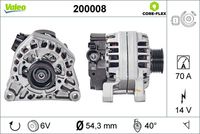 VALEO 200008 - Corriente de carga alternador [A]: 90<br>Tensión [V]: 12<br>Número de canales: 6<br>Cantidad de agujeros de fijación: 4<br>Pinza: B+ M8<br>poleas - Ø [mm]: 56<br>para artículo nr.: A12VA1132A2<br>Calidad: OE EQUIVALENT<br>