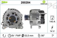 VALEO 200284 - año construcción hasta: 07/2018<br>Norma de emisiones: Euro 6+<br>Número de PR: 7MM<br>Tensión [V]: 14<br>Corriente de carga alternador [A]: 140<br>Tipo de sujeción: Fijación de cuatro puntos<br>Posición/Grado: R  90<br>Sentido de giro: Sentido de giro a la derecha (horario)<br>Poleas: con polea<br>Poleas: con polea de rueda libre<br>Número de nervaduras: 6<br>poleas - Ø [mm]: 51<br>Conexión / terminal/borne: sin conexión para cuentarrevoluciones<br>Pinza: B+<br>Peso [kg]: 7,64<br>