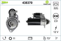 VALEO 438370 - Clase de caja de cambios: Caja de cambios manual, 6 marchas<br>Tensión [V]: 12<br>Potencia nominal [kW]: 2<br>Nº de dientes 1: 10<br>Número de dientes: 11<br>Número de orificios: 2<br>Sentido de giro: Sentido de giro a la izquierda (antihorario)<br>Posición/Grado: L  42<br>Pinza: NO<br>Diámetro de brida [mm]: 76<br>Peso [kg]: 3,879<br>