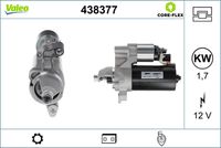 VALEO 438377 - Restricción de fabricante: BOSCH<br>Equipamiento de vehículo: para vehículos con sistema Start&Stop<br>Tensión [V]: 12<br>Potencia nominal [kW]: 1,7<br>Nº de dientes 1: 10<br>Nº de dientes 2: 11<br>Número de orificios: 2<br>Cant. taladros roscados: 1<br>Sentido de giro: Sentido de giro a la derecha (horario)<br>Posición/Grado: R  15<br>Diámetro de brida [mm]: 66<br>Peso [kg]: 4,26<br>