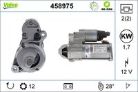 VALEO 458975 - Código de motor: 654.920<br>Clase de caja de cambios: Transm. automática 9 marchas<br>Equipamiento de vehículo: para vehículos con sistema Start&Stop<br>Tensión [V]: 12<br>Potencia nominal [kW]: 1,7<br>Número de dientes: 12<br>Número de orificios: 2<br>Cant. taladros roscados: 2<br>Sentido de giro: Sentido de giro a la derecha (horario)<br>Posición/Grado: R  28<br>Diámetro de brida [mm]: 70<br>Peso [kg]: 3,54<br>