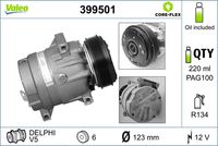 VALEO 399501 - ID compresor: V5<br>poleas - Ø [mm]: 119<br>para artículo nr.: 1.4001A<br>Número de nervaduras: 6<br>Técnica conexión: FLANGIA<br>Tensión [V]: 12<br>Calidad: OE EQUIVALENT<br>