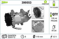 VALEO 399553 - ID culata (compresor): VEA<br>ID compresor: 6V12<br>poleas - Ø [mm]: 119<br>Número de nervaduras: 6<br>Tensión [V]: 12<br>Calidad: OE EQUIVALENT<br>