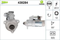 VALEO 438284 - nº de motor hasta: 7202829<br>Tensión [V]: 24<br>Potencia nominal [kW]: 5,5<br>Número de dientes: 12<br>Número de orificios: 3<br>Sentido de giro: Sentido de giro a la derecha (horario)<br>Posición/Grado: R  55<br>Diámetro de brida [mm]: 92<br>Peso [kg]: 10<br>