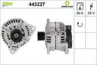 VALEO 443227 - Versión: 2<br>Tensión [V]: 28<br>Corriente de carga alternador [A]: 90<br>Tipo de sujeción: Fijación de tres puntos<br>Sentido de giro: Sentido de giro a la derecha (horario)<br>Poleas: con polea<br>Poleas: con polea para correa poli V<br>Número de nervaduras: 8<br>poleas - Ø [mm]: 55<br>Pinza: B+ / W / L / 15 / S<br>Peso [kg]: 7,91<br>