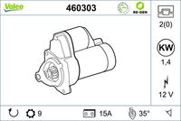 VALEO 460303 - Potencia nominal [kW]: 1,4<br>Tensión [V]: 12<br>Cantidad de agujeros de fijación: 2<br>Diámetro de brida [mm]: 89<br>Sentido de giro: Sentido de giro a la derecha (horario)<br>Pinza: B+ M8<br>Número de dientes: 9<br>Calidad: OE EQUIVALENT<br>