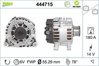 VALEO 444715 - Código de motor: DV6C<br>Restricción de fabricante: VALEO<br>Tensión [V]: 14<br>Corriente de carga alternador [A]: 150<br>Tipo de sujeción: Fijación de cuatro puntos<br>Posición/Grado: L  78<br>Sentido de giro: Sentido de giro a la derecha (horario)<br>Poleas: con polea<br>Poleas: con polea de rueda libre<br>Número de nervaduras: 6<br>poleas - Ø [mm]: 54<br>Conexión / terminal/borne: sin conexión para cuentarrevoluciones<br>Pinza: B+ / COM<br>Peso [kg]: 7,42<br>