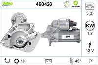 VALEO 460428 - Restricción de fabricante: MITSUBISHI<br>Tensión [V]: 12<br>Potencia nominal [kW]: 1,4<br>Nº de dientes 1: 10<br>Nº de dientes 2: 12<br>Número de dientes 3: 12<br>Número de orificios: 3<br>Cant. taladros roscados: 3<br>Sentido de giro: Sentido de giro a la derecha (horario)<br>Posición/Grado: R  45<br>Diámetro de brida [mm]: 71<br>Peso [kg]: 3,15<br>