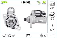 VALEO 460465 - Clase de caja de cambios: Caja de cambios manual, 6 marchas<br>Restricción de fabricante: DENSO<br>Equipamiento de vehículo: para vehículos con sistema Start&Stop<br>Equipamiento de vehículo: para vehículos con freno regenerativo<br>Tensión [V]: 12<br>Potencia nominal [kW]: 2<br>Número de dientes: 13<br>Número de orificios: 2<br>Sentido de giro: Sentido de giro a la izquierda (antihorario)<br>Posición/Grado: L  134,5<br>Diámetro de brida [mm]: 79<br>Peso [kg]: 3,42<br>