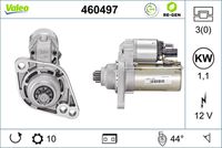 VALEO 460497 - Clase de caja de cambios: Caja de doble embrague 7 vel.<br>Tensión [V]: 12<br>Potencia nominal [kW]: 1,1<br>Número de dientes: 11<br>Número de orificios: 2<br>Sentido de giro: Sentido de giro a la izquierda (antihorario)<br>Posición/Grado: R  54,4<br>Pinza: NO<br>Peso [kg]: 3,22<br>