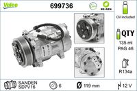 VALEO 699736 - Compresor, aire acondicionado - VALEO RE-GEN REMANUFACTURED