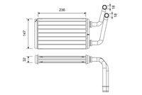 VALEO 811528 - Equipamiento de vehículo: para vehículos sin calefacción auxiliar eléctrica<br>Material: Aluminio<br>Longitud de red [mm]: 235<br>Ancho de red [mm]: 141<br>Profundidad de red [mm]: 32<br>Artículo complementario / información complementaria 2: con arandela de caucho<br>Tipo radiador: Aletas refrigeración soldadas<br>