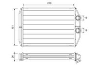 NRF 54375 - Equipamiento de vehículo: para vehículos sin calefacción auxiliar eléctrica<br>Material aletas refrigeradoras: Aluminio<br>Profundidad de red [mm]: 26<br>Longitud de red [mm]: 210<br>Ancho de red [mm]: 158<br>Tipo radiador: Aletas refrigeración soldadas<br>Artículo complementario/Información complementaria: sin tubería<br>Material depósitos de agua (radiador): Aluminio<br>