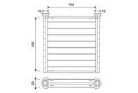 NISSENS 70533 - Artículo complementario / información complementaria 2: con conducto<br>Longitud de red [mm]: 154<br>Ancho de red [mm]: 169<br>Profundidad de red [mm]: 32<br>Material depósitos de agua (radiador): Aluminio<br>Material aletas refrigeradoras: Aluminio<br>Tipo radiador: Aletas refrigeración soldadas<br>