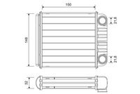 NRF 54446 - Equipamiento de vehículo: para vehículos sin calefacción auxiliar eléctrica<br>Material aletas refrigeradoras: Aluminio<br>Profundidad de red [mm]: 32<br>Longitud de red [mm]: 150<br>Ancho de red [mm]: 148<br>Ø entrada [mm]: 21,8<br>Tipo radiador: Aletas refrigeración soldadas<br>Artículo complementario/Información complementaria: sin tubería<br>Material depósitos de agua (radiador): Aluminio<br>