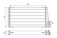 NRF 54488 - Material aletas refrigeradoras: Aluminio<br>Profundidad de red [mm]: 32<br>Longitud de red [mm]: 314<br>Ancho de red [mm]: 174<br>Tipo radiador: Aletas refrigeración soldadas<br>Artículo complementario/Información complementaria: sin tubería<br>Material depósitos de agua (radiador): Aluminio<br>