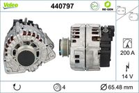 VALEO 440797 - Corriente de carga alternador [A]: 200<br>Modelo red de a bordo: para vehículos con red de a bordo 12V<br>Tensión [V]: 14<br>Poleas: con polea de rueda libre<br>poleas - Ø [mm]: 64<br>Número de nervaduras: 4<br>Pinza: M8 B+<br>Pinza: LIN 2<br>ID del modelo de conector: 0238<br>Diámetro de orificio 1 [mm]: 8<br>Diámetro de orificio 2 [mm]: 8<br>peso neto [kg]: 7,3<br>