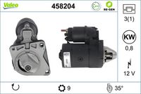 VALEO 458204 - Restricción de fabricante: BOSCH<br>no para modelo país: Europa septentrional<br>para el tipo de serie del modelo: 188AX/188BX<br>Tensión [V]: 12<br>Potencia nominal [kW]: 0,8<br>Nº de dientes 1: 9<br>Número de dientes: 10<br>Número de orificios: 3<br>Cant. taladros roscados: 1<br>Sentido de giro: Sentido de giro a la derecha (horario)<br>Posición/Grado: R  40<br>Pinza: NO<br>Diámetro de brida [mm]: 62<br>Peso [kg]: 3,72<br>