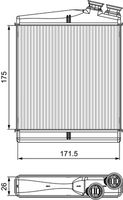 VALEO 811512 - Equipamiento de vehículo: para vehículos sin calefacción auxiliar eléctrica<br>Artículo complementario / información complementaria 2: sin conducto<br>Longitud de red [mm]: 175<br>Ancho de red [mm]: 172<br>Profundidad de red [mm]: 26<br>Artículo complementario / información complementaria 2: con junta tórica<br>Tipo radiador: Aletas refrigeración soldadas<br>