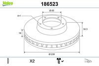 VALEO 186523 - Número de PR: 1LW<br>Número de PR: 1LX<br>Lado de montaje: Eje delantero<br>Altura de bujes de discos de freno [mm]: 14,4<br>Llanta, nº de taladros: 4<br>Altura [mm]: 39,5<br>Tipo de disco de frenos: ventilado<br>Espesor de disco de frenos [mm]: 25<br>Espesor mínimo [mm]: 23<br>Diámetro exterior [mm]: 256<br>Diámetro de centrado [mm]: 65<br>corona de agujeros - Ø [mm]: 100<br>