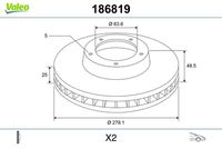 VALEO 186819 - Lado de montaje: Eje trasero<br>N.º de chasis (VIN) hasta: 117325<br>Diámetro exterior [mm]: 280<br>Diámetro de centrado [mm]: 63,4<br>Tipo de disco de frenos: macizo<br>Altura [mm]: 40<br>Número de orificios: 5<br>Superficie: revestido<br>Espesor de disco de frenos [mm]: 11<br>Espesor mínimo [mm]: 9<br>