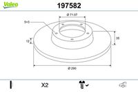 VALEO 197582 - Lado de montaje: Eje delantero<br>Tipo de disco de frenos: ventilado<br>Diámetro exterior [mm]: 304<br>Espesor de disco de frenos [mm]: 28<br>Diámetro de centrado [mm]: 71<br>Altura [mm]: 48<br>Espesor mínimo [mm]: 26<br>Llanta, nº de taladros: 5<br>Cantidad de agujeros de fijación: 3<br>Artículo complementario / información complementaria 2: sin tornillos<br>Artículo complementario / información complementaria 2: sin anillo sensor ABS<br>Artículo complementario / información complementaria 2: sin cojimete rueda incorporado<br>Homologación: ECE-R90<br>Peso [kg]: 9,28<br>