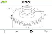 VALEO 197677 - Número de PR: 1ZG<br>Número de PR: 1ZM<br>Lado de montaje: Eje delantero<br>Tipo de disco de frenos: ventilado<br>Diámetro exterior [mm]: 312<br>Espesor de disco de frenos [mm]: 25<br>Diámetro de centrado [mm]: 65<br>Altura [mm]: 49,7<br>Espesor mínimo [mm]: 22<br>Llanta, nº de taladros: 9<br>Cantidad de agujeros de fijación: 1<br>Artículo complementario / información complementaria 2: sin anillo sensor ABS<br>Artículo complementario / información complementaria 2: sin cojimete rueda incorporado<br>Homologación: ECE-R90<br>Peso [kg]: 8,85<br>