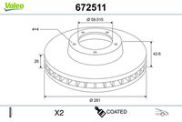 VALEO 672511 - Disco de freno - COATED