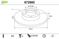 VALEO 672558 - año construcción hasta: 10/2020<br>Tamaño de llanta [pulgada]: 14,0<br>Lado de montaje: Eje delantero<br>Tipo de disco de frenos: ventilado<br>Diámetro exterior [mm]: 266<br>Espesor de disco de frenos [mm]: 22<br>Diámetro de centrado [mm]: 66<br>Altura [mm]: 34<br>Espesor mínimo [mm]: 20<br>Llanta, nº de taladros: 4<br>Cantidad de agujeros de fijación: 2<br>Artículo complementario / información complementaria 2: con tornillo<br>Homologación: ECE-R90<br>Peso [kg]: 10,73<br>