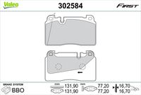 VALEO 302496 - Lado de montaje: Eje delantero<br>Sistema de frenos: BREMBO<br>Ancho [mm]: 132<br>Altura [mm]: 77,2<br>Espesor [mm]: 15,8<br>Número de WVA: 25643<br>Contacto avisador de desgaste: excl. contacto de avisador de desgaste<br>Artículo complementario / información complementaria 2: Chapa antichirridos<br>Homologación: ECE-R90<br>Peso [kg]: 2,33<br>