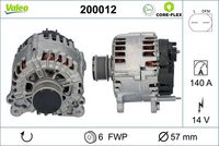 VALEO 200012 - Corriente de carga alternador [A]: 180<br>Tensión [V]: 12<br>Número de canales: 6<br>Cantidad de agujeros de fijación: 4<br>Versión: ARMAN<br>Poleas: con polea de rueda libre<br>Pinza: B+ M8<br>poleas - Ø [mm]: 56<br>para OE N°: 03L903023B<br>Calidad: OE EQUIVALENT<br>Referencia artículo par: 455013<br>