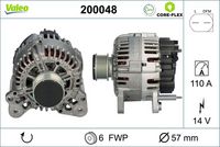 VALEO 200048 - Corriente de carga alternador [A]: 140<br>Tensión [V]: 12<br>Número de canales: 6<br>Cantidad de agujeros de fijación: 4<br>Versión: ARMAN<br>Poleas: con polea de rueda libre<br>Pinza: B+ M8<br>poleas - Ø [mm]: 49<br>para OE N°: 03L903024S<br>Calidad: OE EQUIVALENT<br>Referencia artículo par: 455095<br>